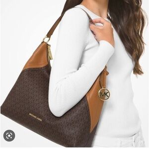 NWT Michael Kors Aria Large Brown/Acorn Shoulder Bag With Aftermarket Strap Only
